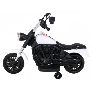 Motor Chopper V-Max na akumulator dla dzieci Biały + Melodie Klakson + Światło + Kółka pomocnicze